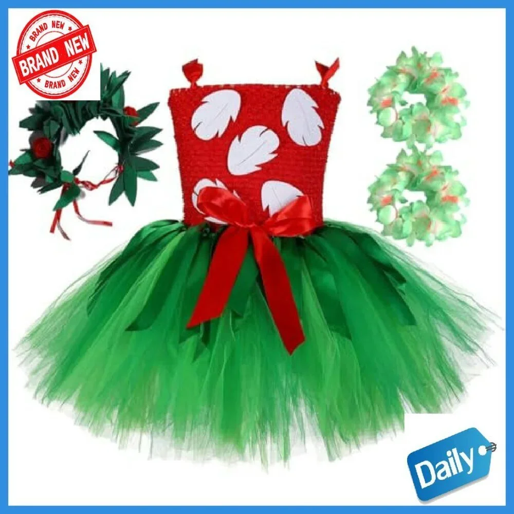 Girls Hawaiian Tutu Dress with Headband and Wristband 1-10Y